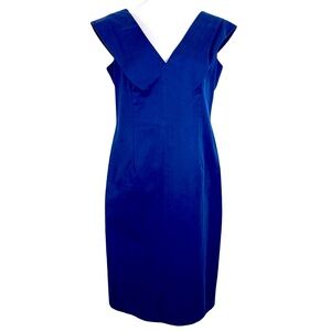 PRADA V-NECK MIDI DRESS IN NAVY BLUE